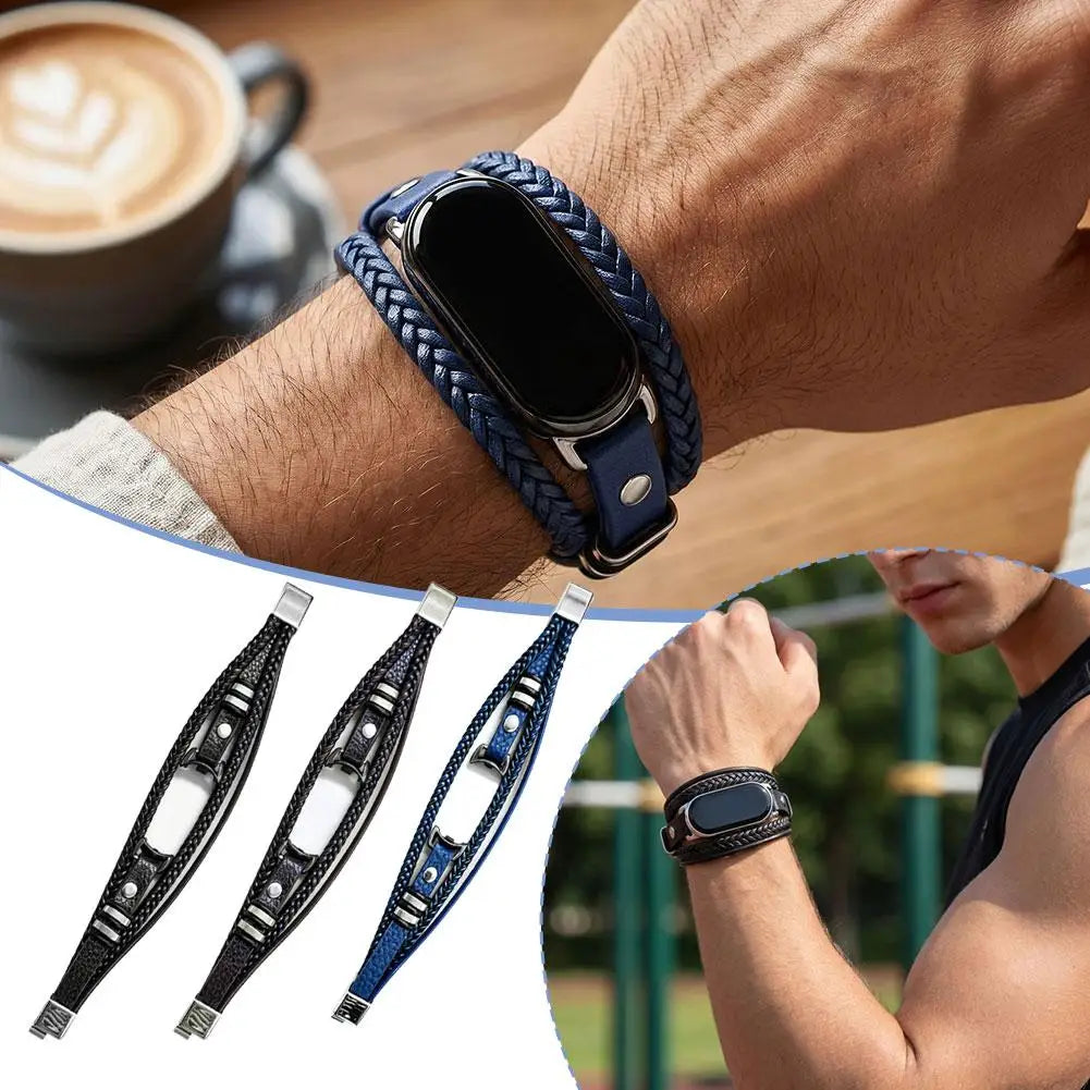Leather Braided Strap for Xiaomi Mi Band 10/9/8 – Magnetic Smart Band Strap Axl