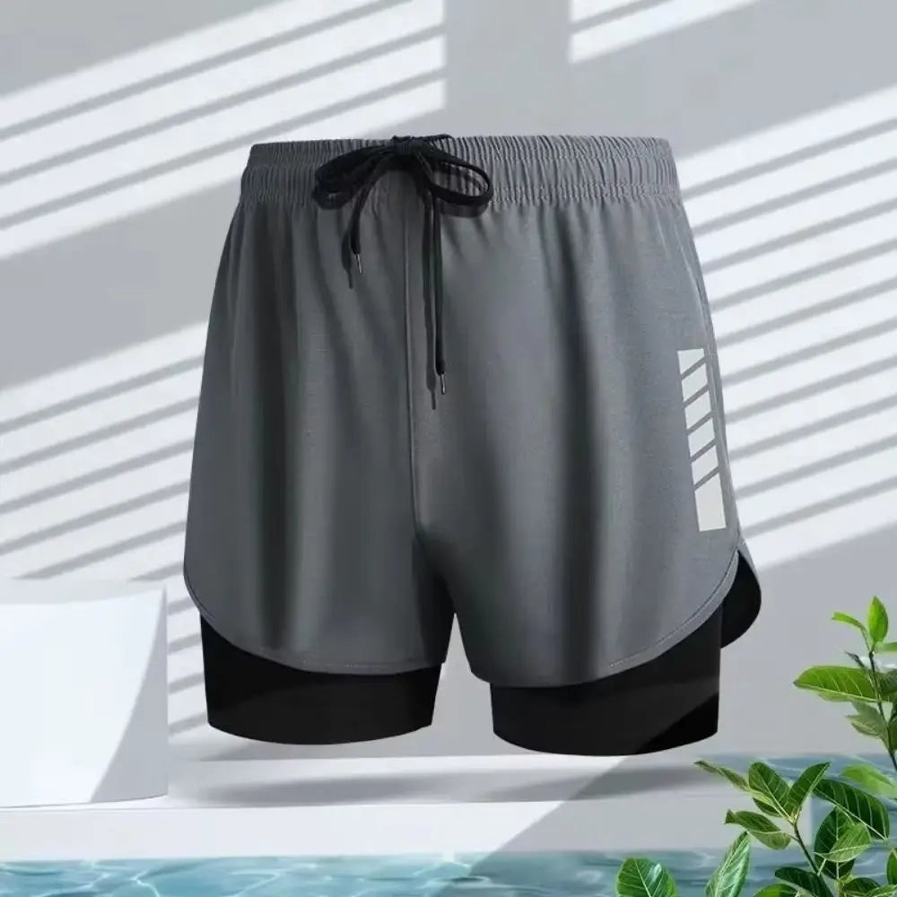 Men's Stripe Double Layer Sports Shorts | Quick-Dry Training Athletic Shorts Axl