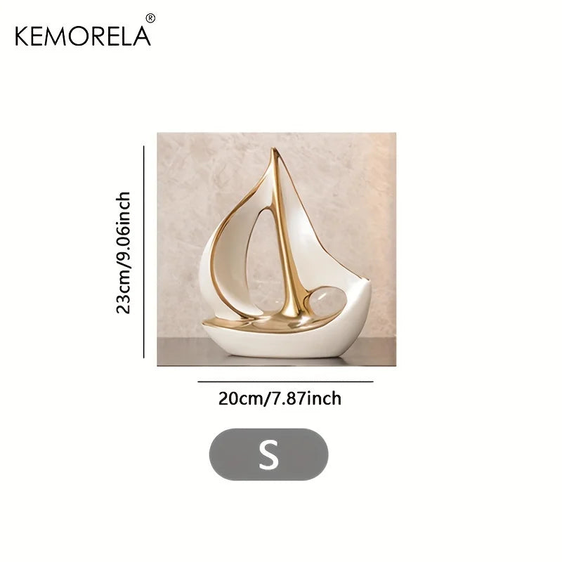 KEMORELA Ceramic Sailboat Sculpture – Post-Modern Home Décor Decorative Sculpture Axl S