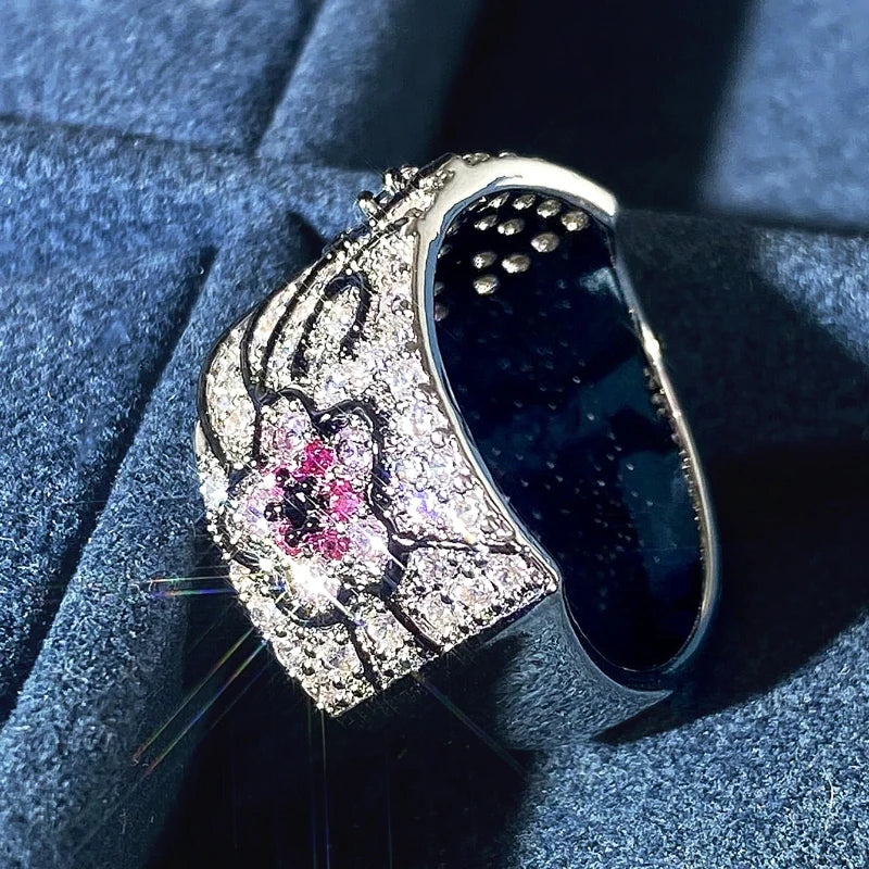 Huitan Floral CZ Wedding Band Ring – Women's Fashion Jewelry Fashion Ring Axl