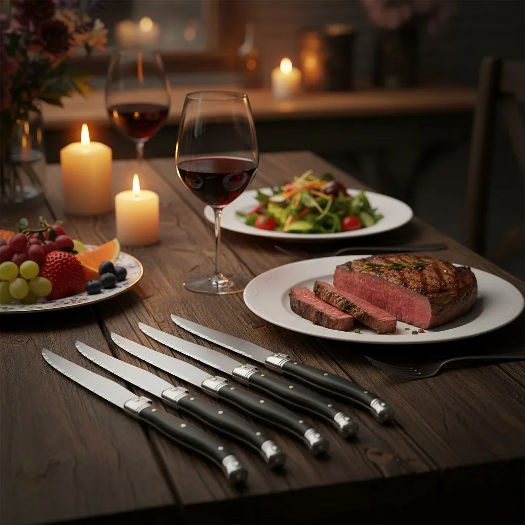 Steak Knife Set 1–8 Pc | Serrated Stainless Steel, Black Handle Steak Knife Set Axl