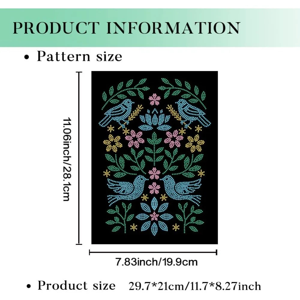 Glass Rhinestone Iron-On Bird Appliqué Patch – 297×210mm Iron-On Rhinestone Patch Axl