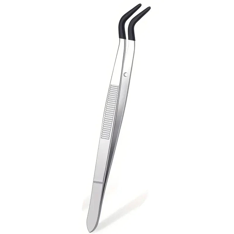 Precision Silicone Coated Tweezers – Flat & Bent Tip, Non-Marring Precision Tweezers Axl 1pcs Black-W
