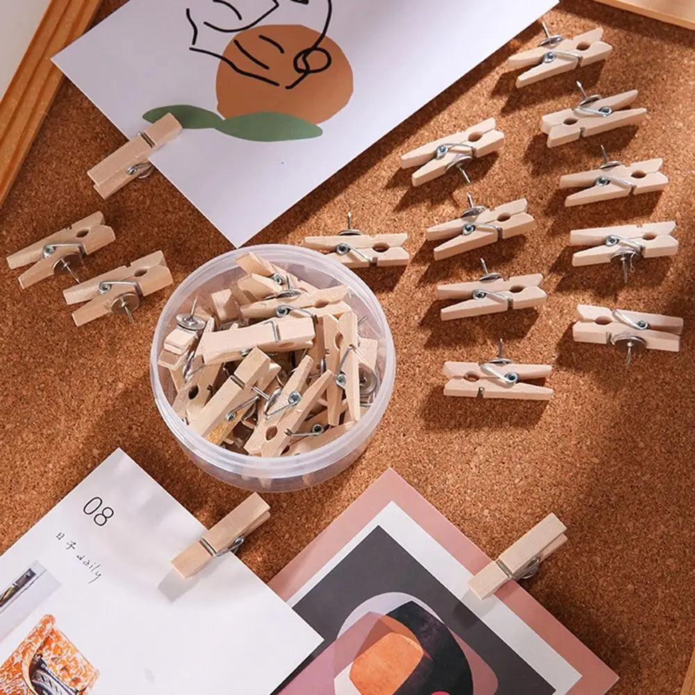 20-Piece Wooden Clip Push Pins – Decorative Corkboard Tacks Decorative Push Pins Axl
