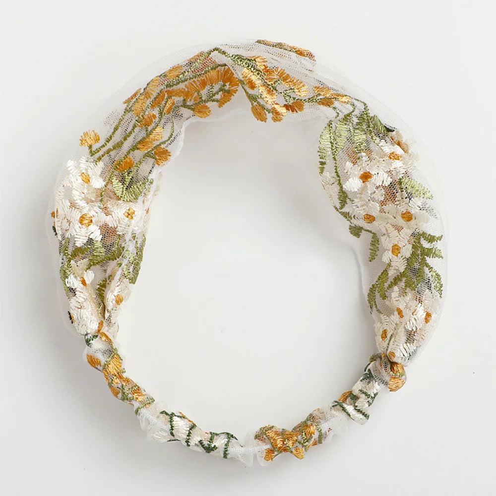 Korean Lace Floral Wide-Brim Turban Headband | Face Wash Hair Band Turban Headband Axl yellow