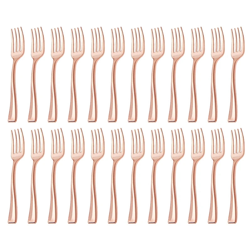 24-Pack Gold Disposable Plastic Spoons & Forks | Party Flatware Disposable Party Flatware Axl Cross Rose Gold