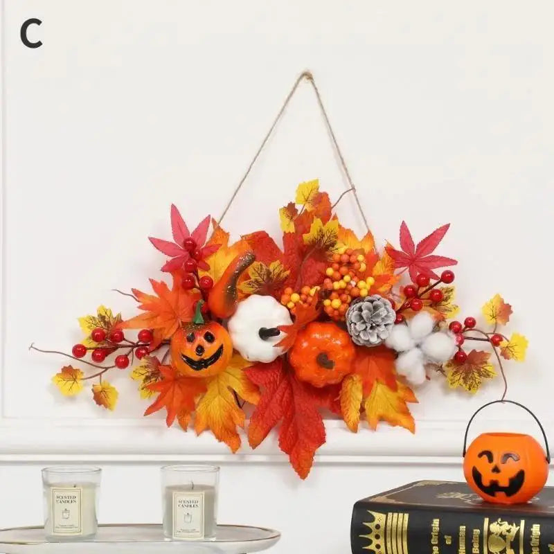 Halloween Maple Leaf Pumpkin Hanging Pendant – Fall Decor Holiday Wall Ornament Axl C