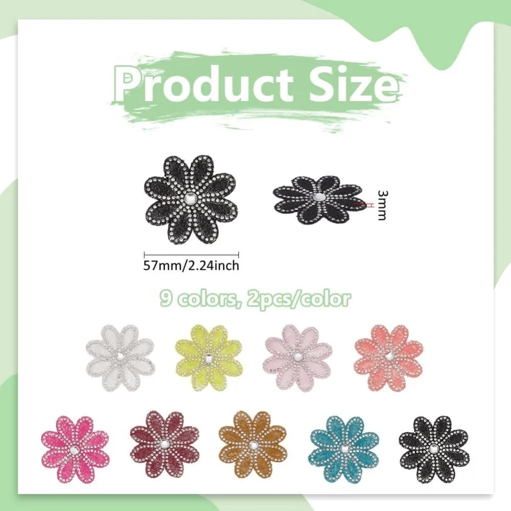 18Pc Flower Rhinestone Iron-On Patches – 9 Colors | 57mm Iron-On Patches Axl