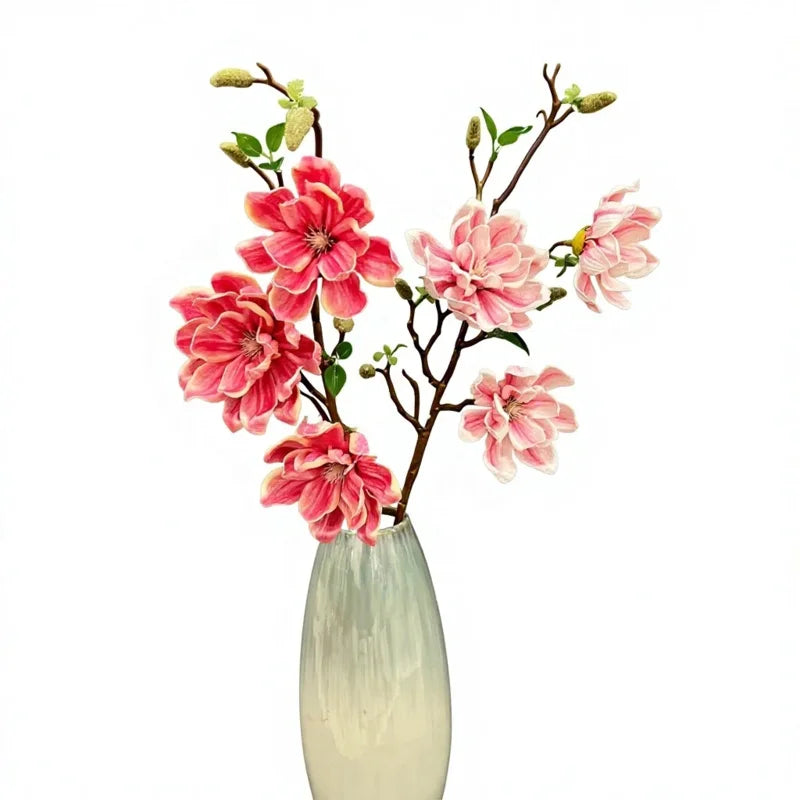 3-Pack Artificial Magnolia Branches – Large 3-Head Floral Stems Artificial Flower Branch Axl