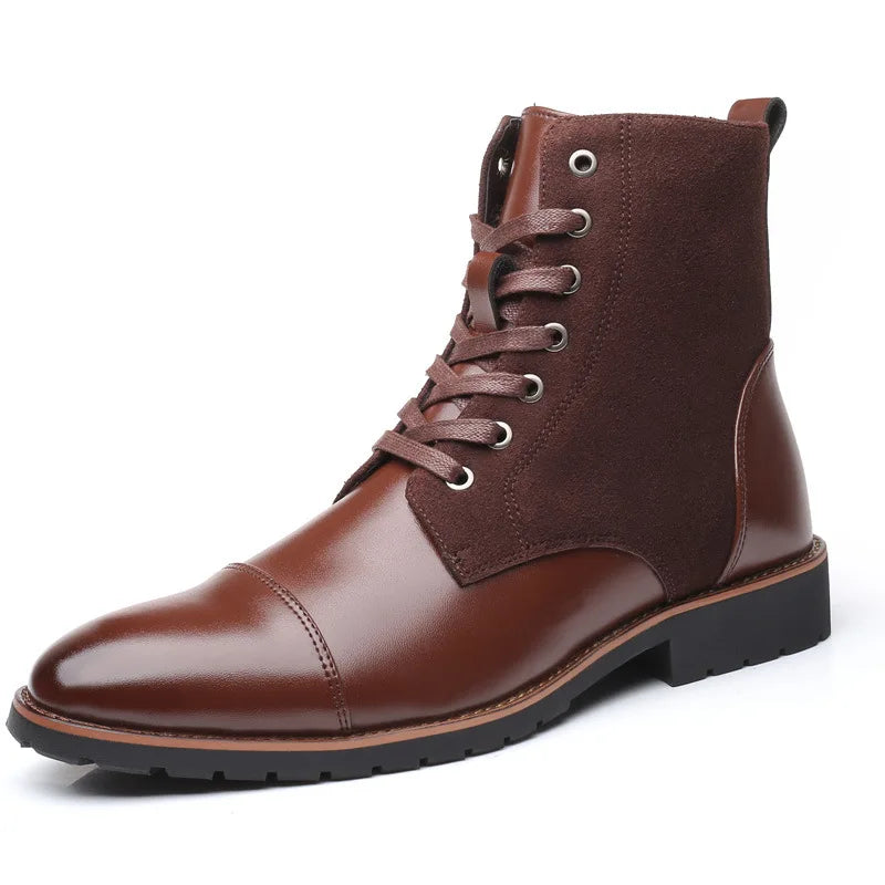 YBQJOO Men's British Ankle Boots | Wide Sizes | Waterproof PU Men's Ankle Boots Axl Brown 44