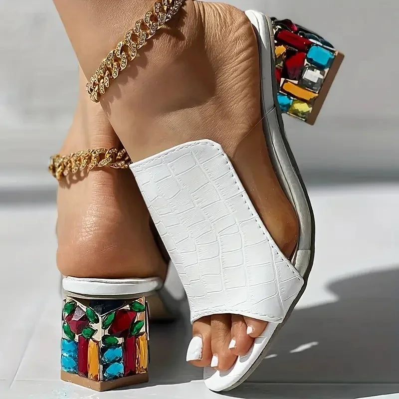 Women's Crystal Open Toe Heeled Sandals – Beach Summer Style Heeled Sandals Axl