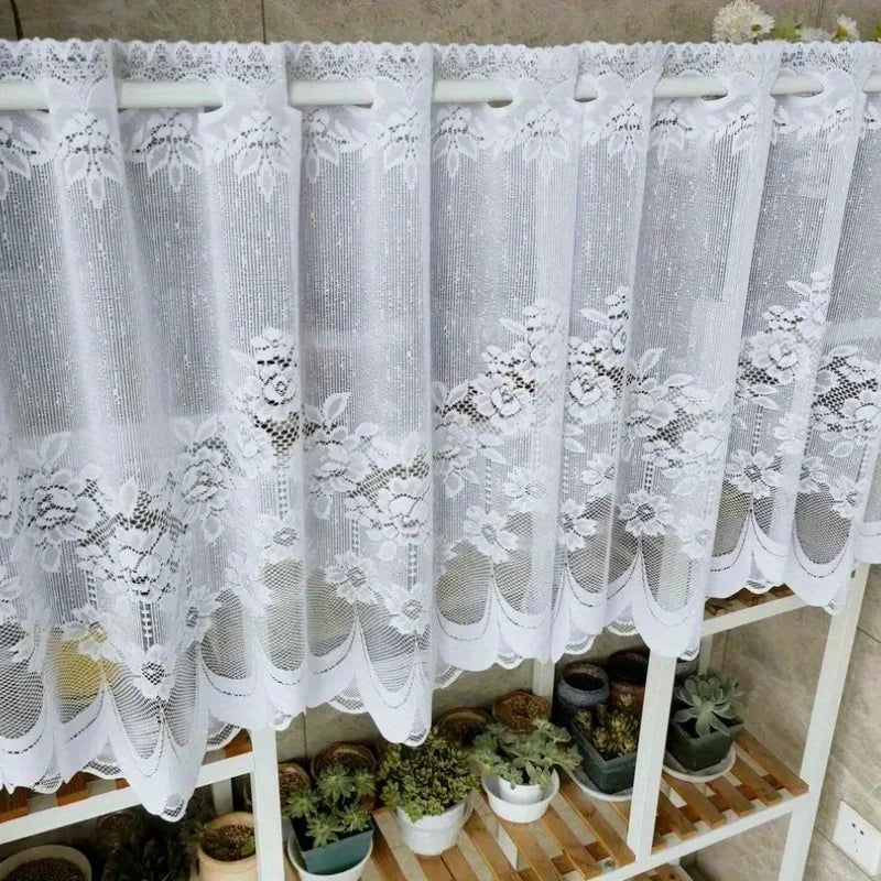 White Lace Chiffon Curtains – Floral Ruffle Pole Pocket Panel Lace Window Curtain Axl