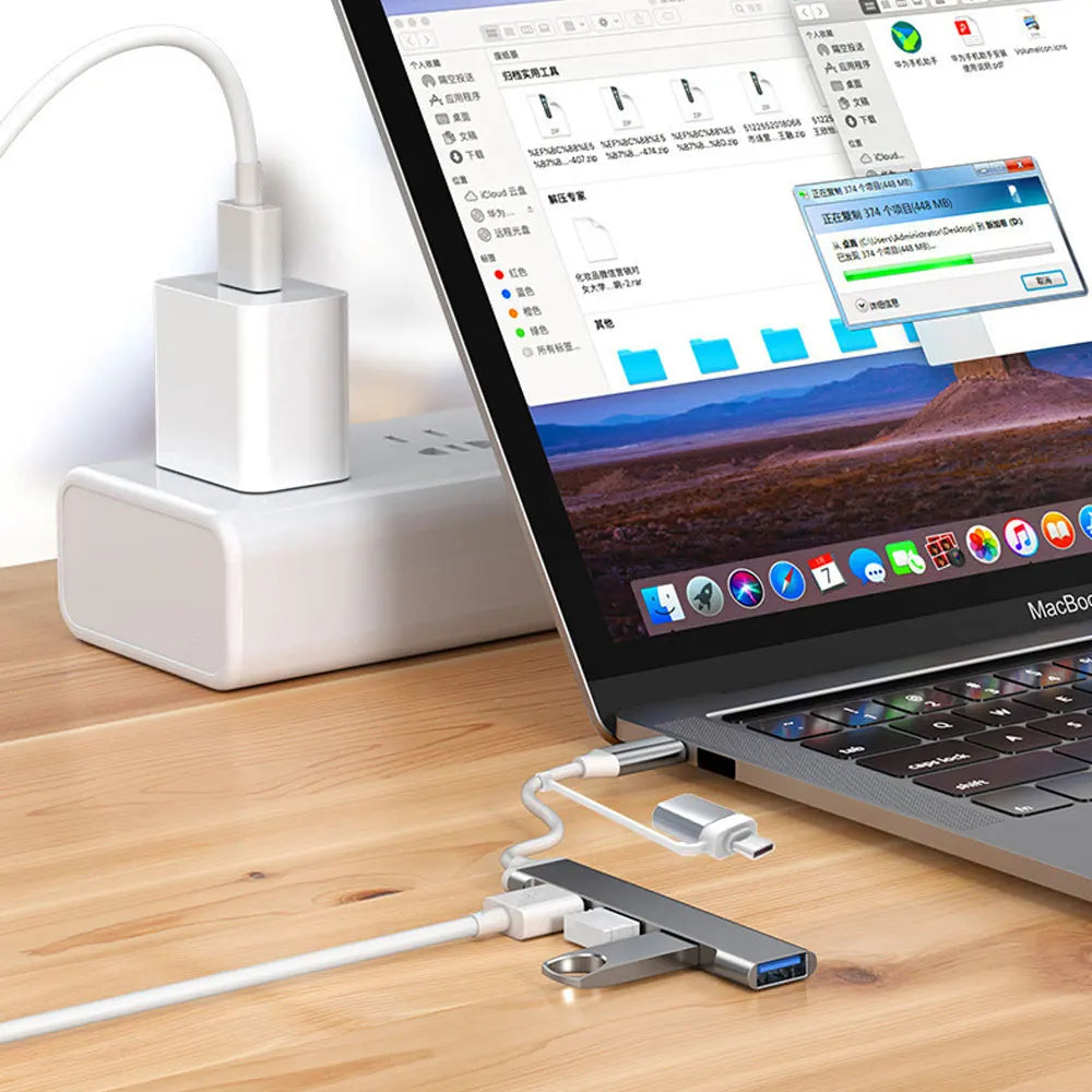 USB-C Hub 4-Port USB 3.0 & 2.0 Aluminum Splitter Adapter USB-C Hub Axl