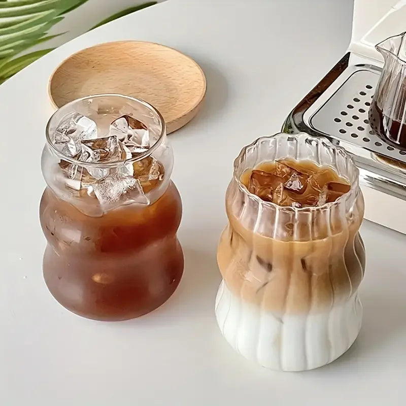 KEMORELA 500ml Heat-Resistant Striped Glass Tumbler Mug Glass Tumbler Axl