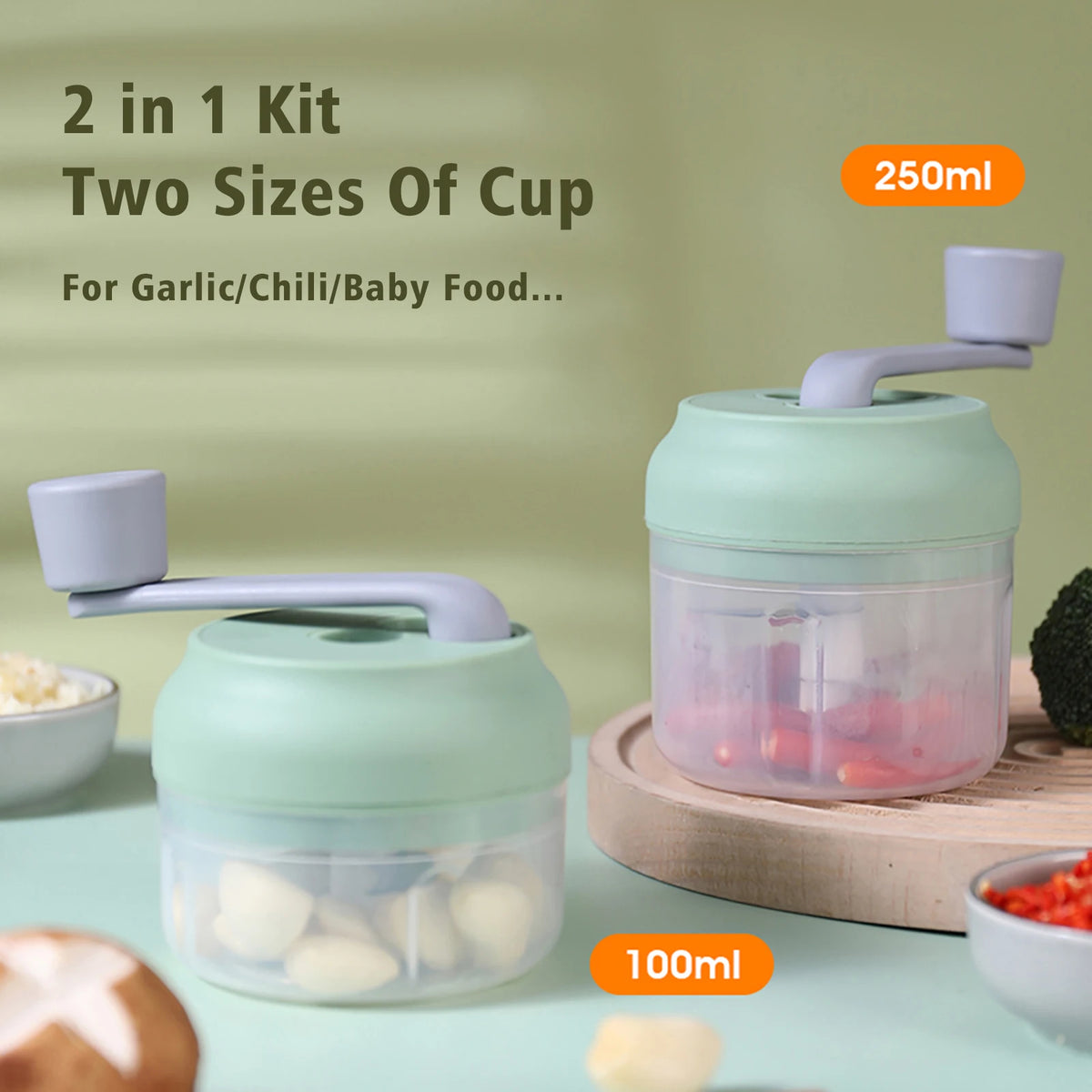 Mini Manual Garlic Chopper & Vegetable Mincer – 2pc Set Garlic Chopper Axl