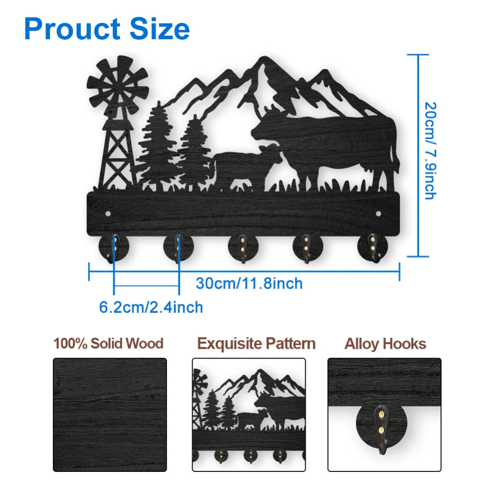 Wolf Forest Wood Wall Coat Rack – 5 Hook Key Holder 11.8in Wall Coat Rack Axl AECH04-06577