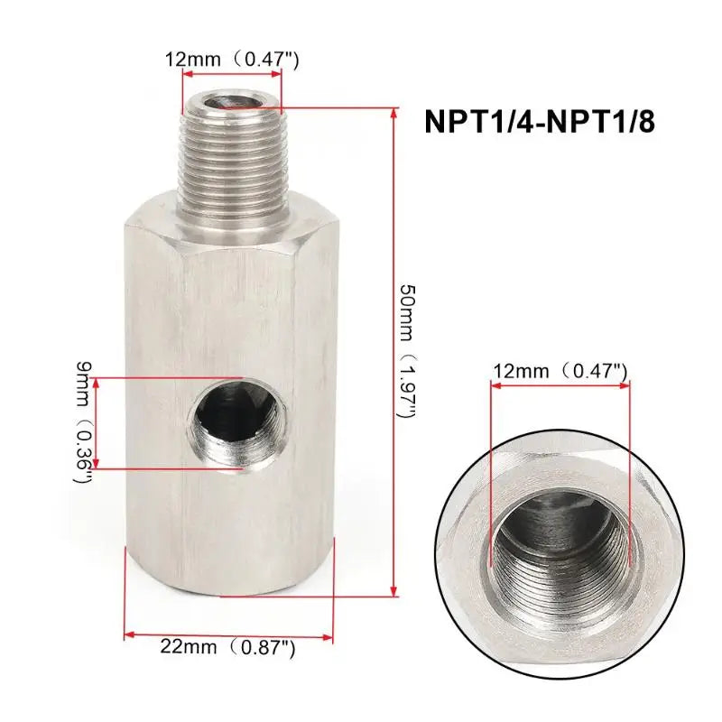 Oil Pressure Sensor Tee Adapter 1/8" NPT to M10/M12/M14 Oil Sensor Tee Adapter Axl