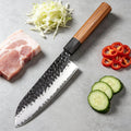 Hand Hammered Japanese Santoku Knife – Stainless Steel & Wood Santoku Chef Knife Axl Santoku Knife