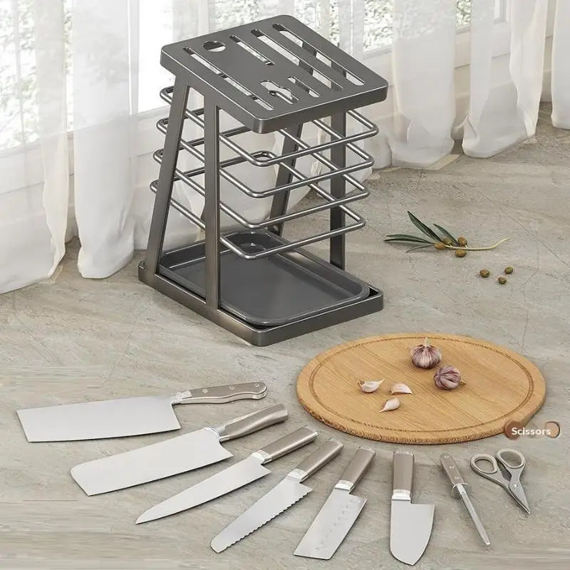 Countertop Knife Stand with Drain Tray | Kitchen Knife Rack Knife Storage Rack Axl