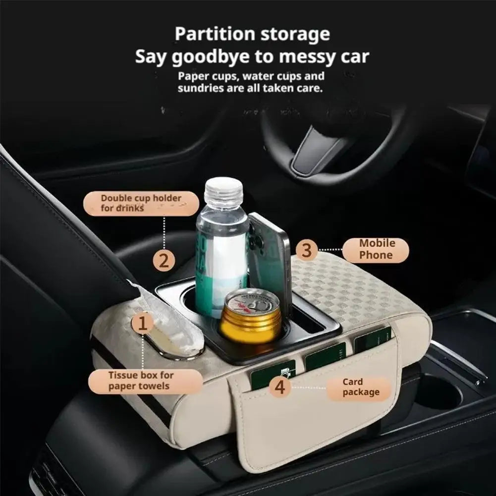 Car Armrest Cushion with Cup Holder & Tissue Pocket | Universal Car Armrest Cushion Axl