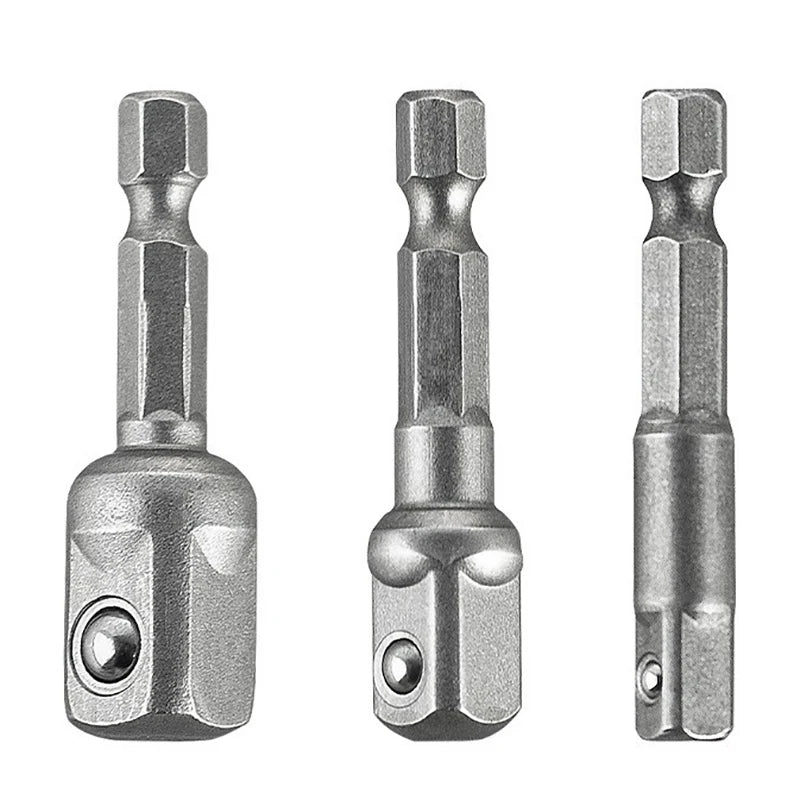 3-Piece Drill Socket Adapter Set – 1/4, 3/8 & 1/2 Hex Shank Drill Socket Adapter Axl