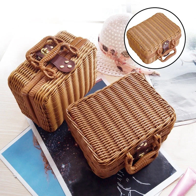 Retro Rattan Woven Storage Basket – Portable Handheld Organizer Woven Storage Basket Axl