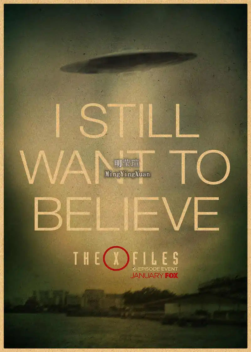 X-Files "I Want to Believe" UFO Alien Vintage Kraft Poster Vintage Wall Poster Axl