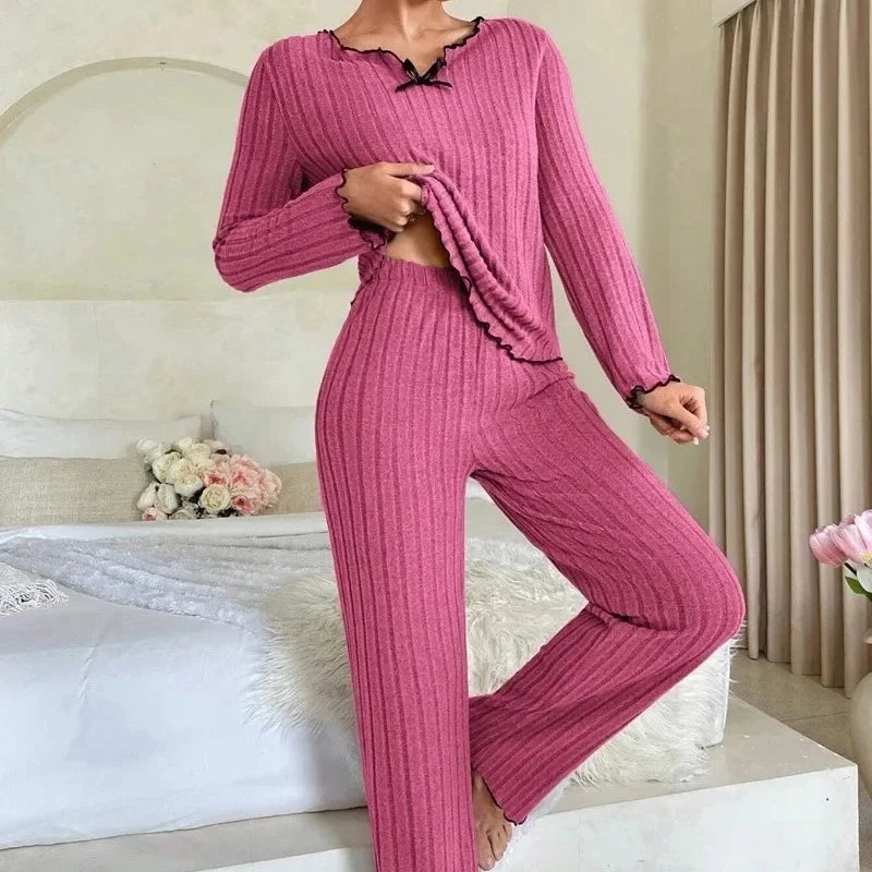 Women's Ribbed Pajama Set – Long Sleeve Top & Pants | 2-Piece Women's Pajama Set Axl
