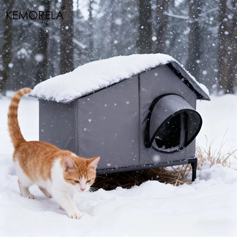 KEMORELA Winter Outdoor Cat House – Collapsible Feral Shelter Outdoor Pet Shelter Axl