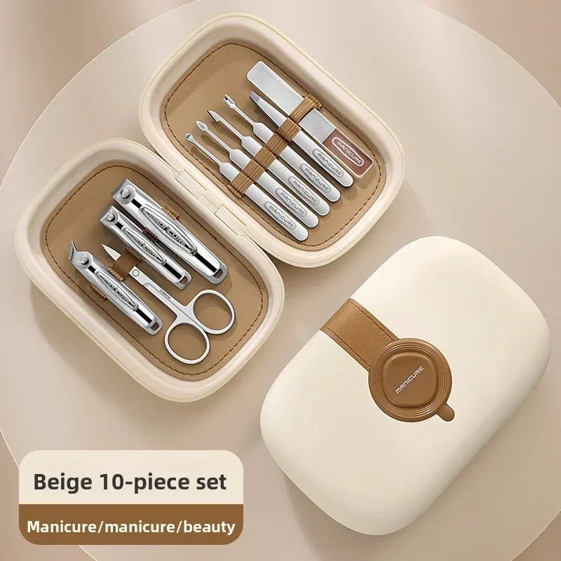 Stainless Steel Nail Clipper Kit – Manicure & Pedicure Set Nail Care Kit Axl New10Set-Beige