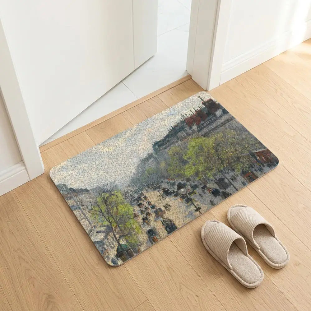 Diatomite Bath Mat – Anti-Slip, Quick Dry, Pissarro Art Design Diatomite Bath Mat Axl White2 50x80cm