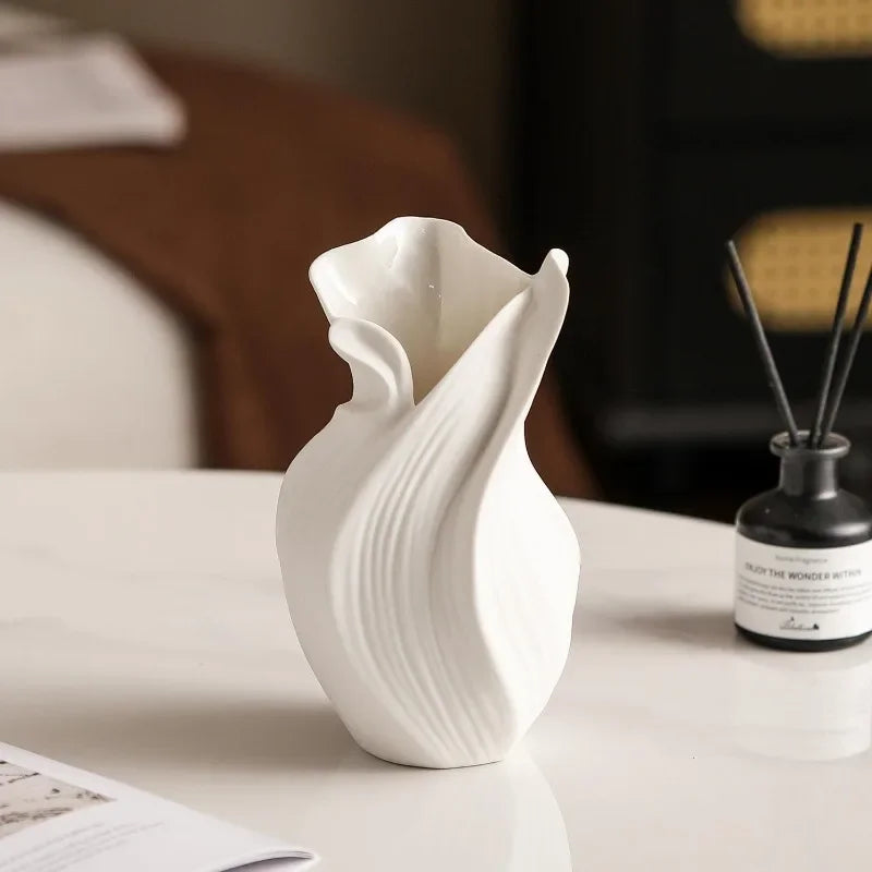 Nordic Ceramic Vase | Scandinavian Modern Home Décor Accent Decorative Ceramic Vase Axl White
