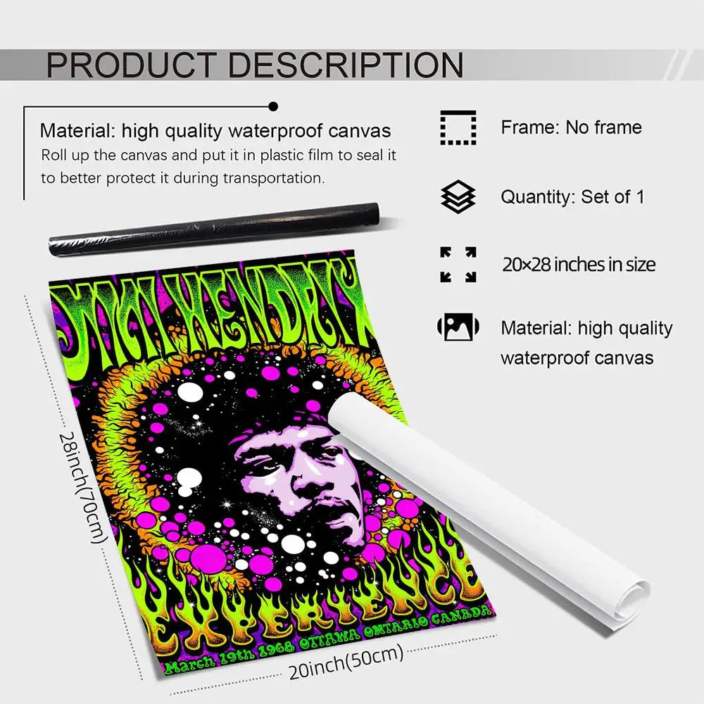 Jimi Hendrix Vintage Canvas Wall Art – Unframed Music Poster Canvas Wall Art Axl
