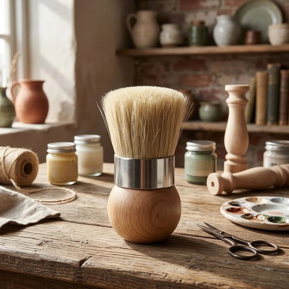 Round Wax Brush – Natural Bristle Wooden Handle Stencil Tool Wax Brush Axl