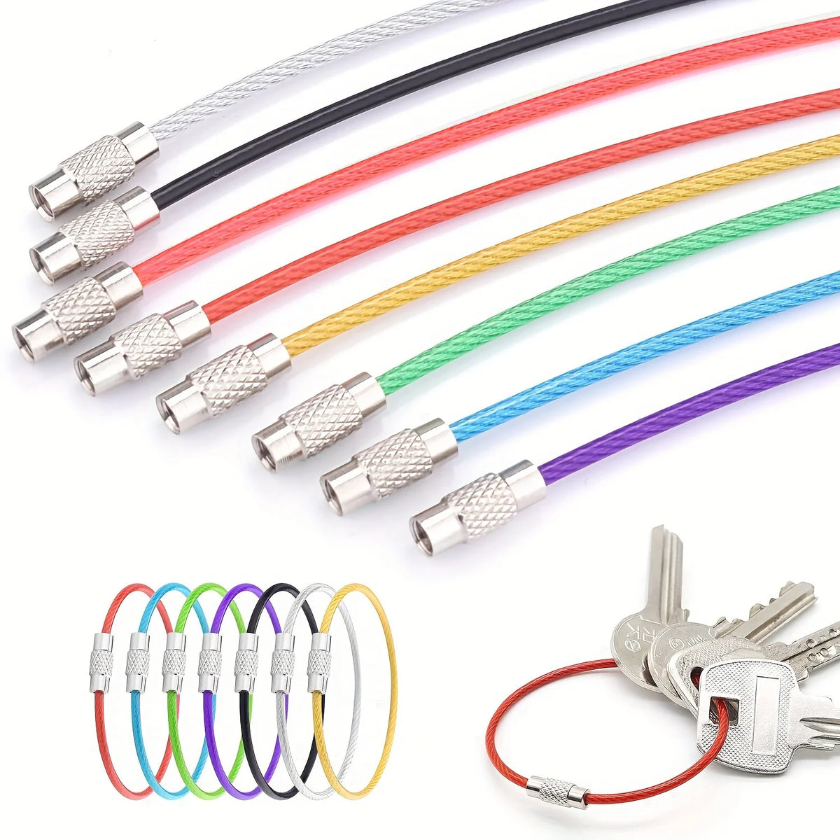 10-Pack Stainless Steel Cable Wire Keychains & Luggage Tag Loops Cable Wire Keychains Axl randomly color