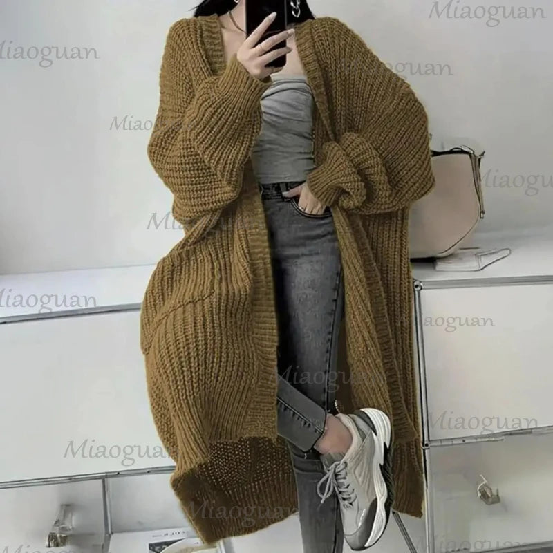 Women's Open Front Long Knit Cardigan Coat with Pockets Knit Cardigan Coat Axl