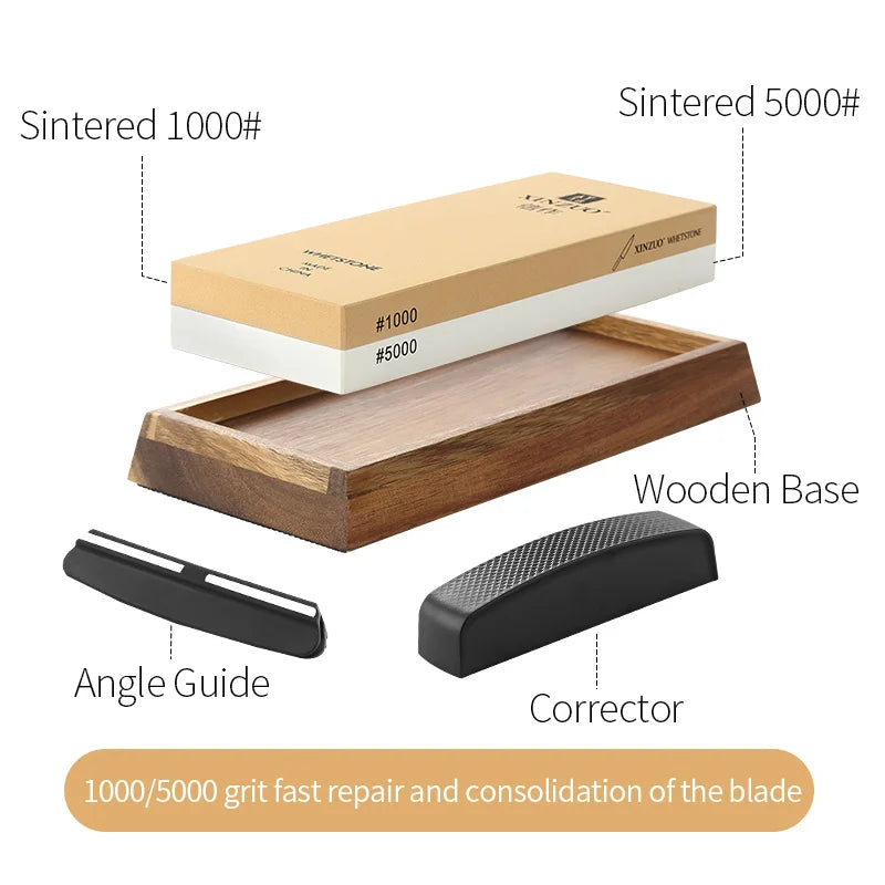 XINZUO Double-Sided Whetstone 1000/5000 or 3000/8000 Grit + Guide Knife Sharpening Stone Axl 1000 5000 Grit Extra Large