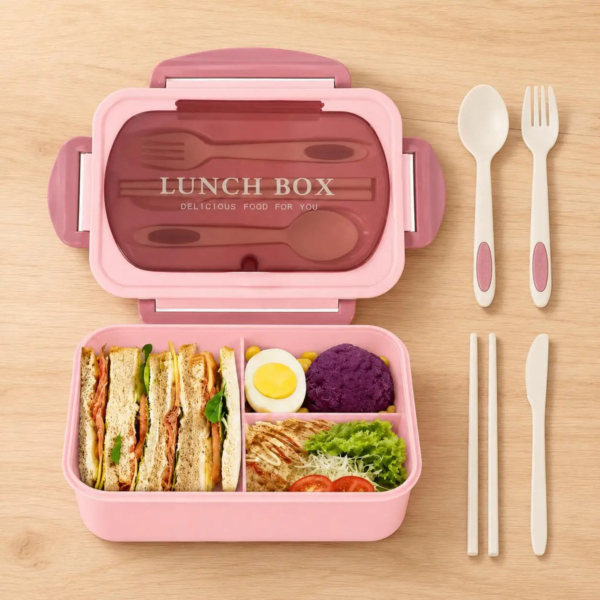Leak-Proof Lunch Box Set with Tableware – Microwave Safe Lunch Box Set Axl lunch box Pink