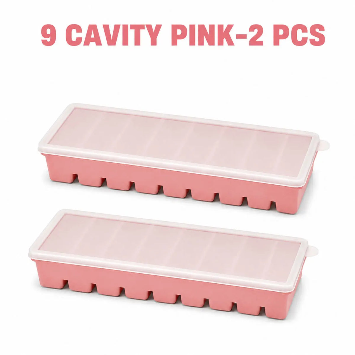 Silicone Long Ice Stick Tray with Lid – Oven Safe, Stackable Silicone Ice Tray Axl 9 Cavity Pink-2 Pcs