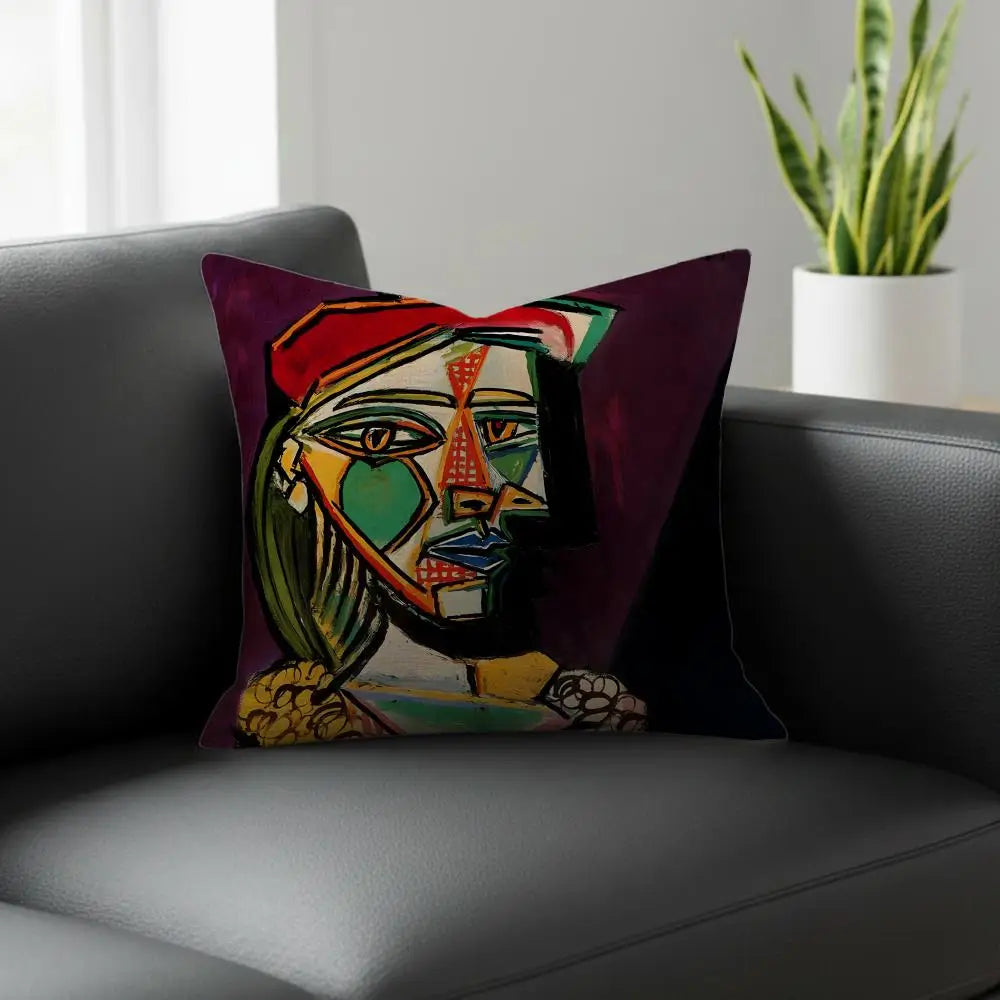 Picasso Art Linen Cushion Cover | Sofa, Bed & Chair Pillow Decorative Cushion Cover Axl White6 60X60cm