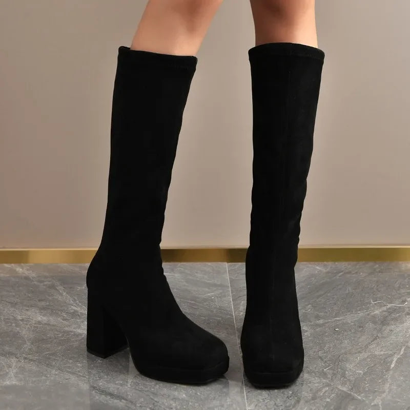 Women's Knee-High Slip-On Boots | Square Heel Round Toe Knee-High Boots Axl