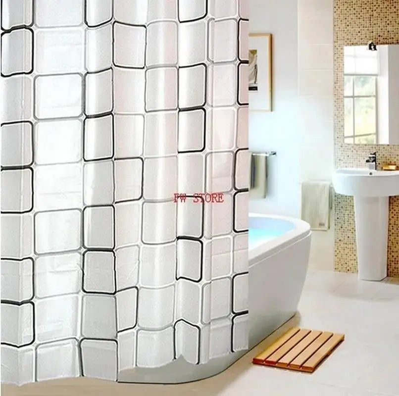 Waterproof Shower Curtain Set 180×200cm + 12 Hooks | PEVA Shower Curtain Set Axl