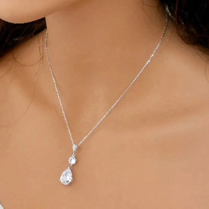 Huitan Water-Drop Cubic Zirconia Pendant Necklace | Bridal Pendant Necklace Axl