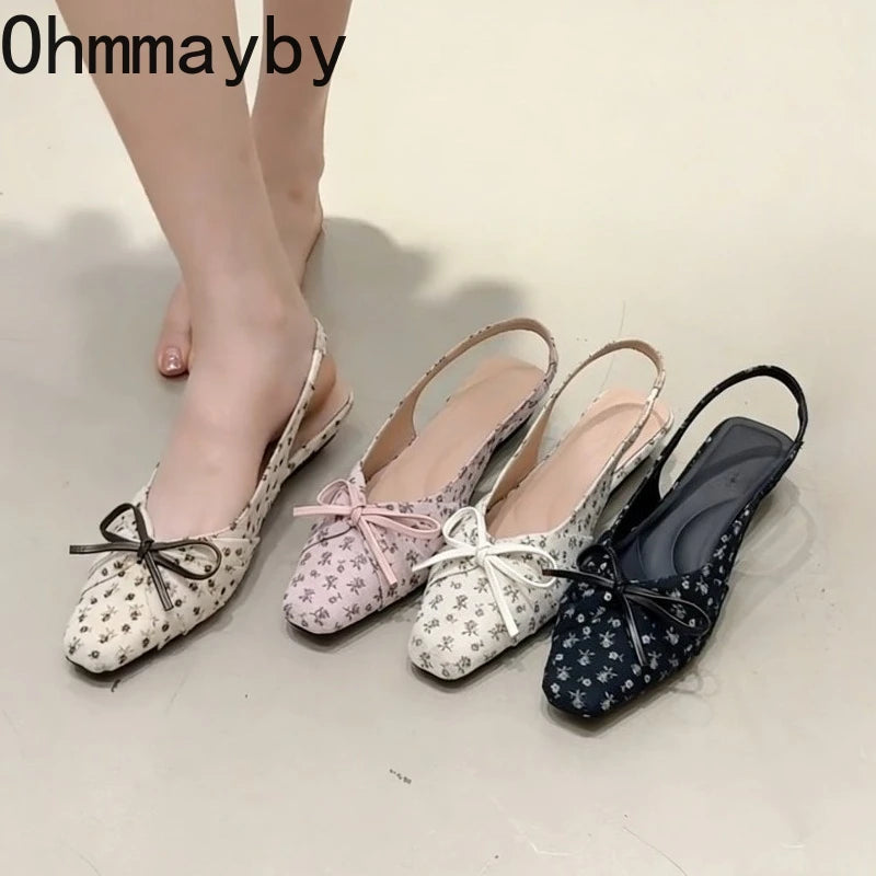 Women's Polka Dot Bow Slingback Mule Sandals – Low Heel Slingback Mule Sandals Axl