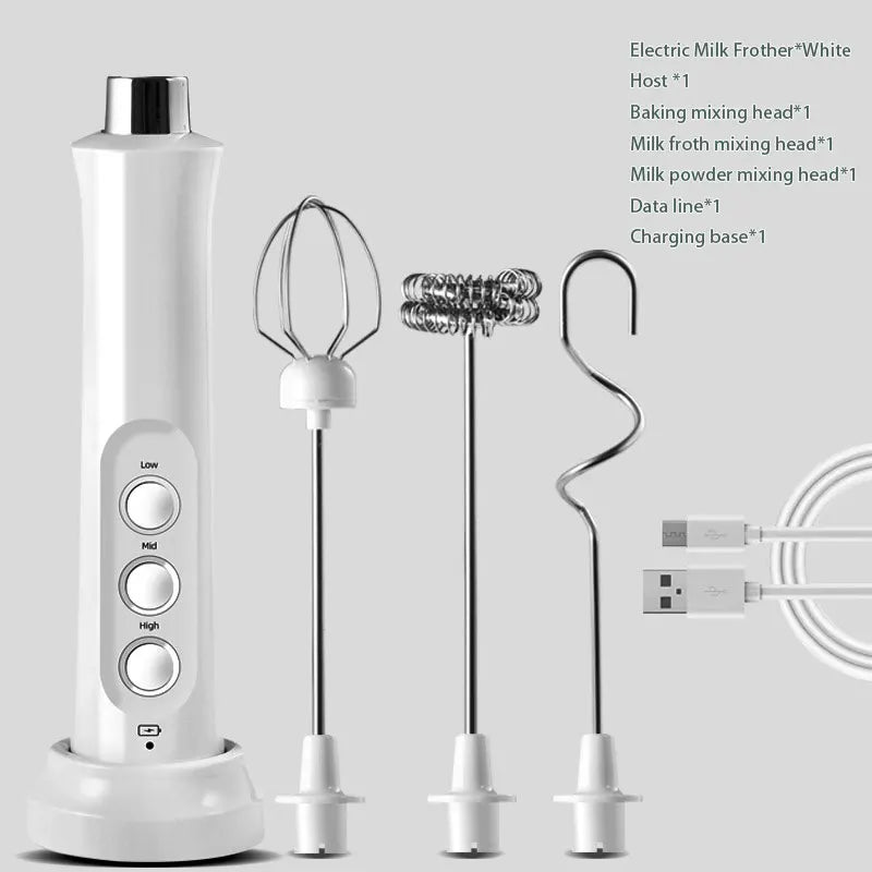 BALASHOV 3-in-1 Rechargeable Milk Frother & Drink Mixer Wand Electric Milk Frother Axl WHITE
