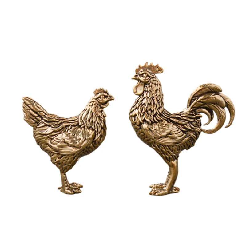 Solid Brass Rooster & Hen Mini Statue – Copper Desk Ornament Miniature Figurine Axl