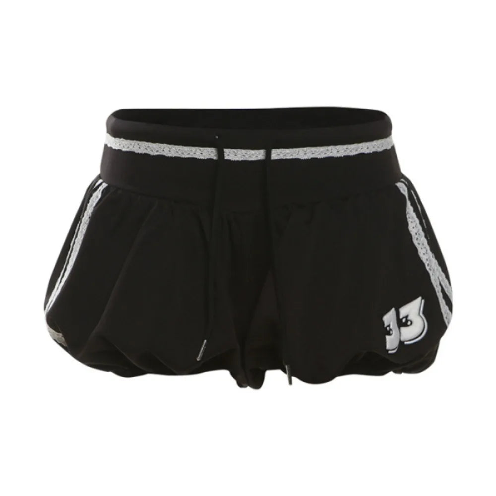 Women's High Waist Wide Leg Stripe Shorts | Casual Drawstring Women's Casual Shorts Axl Black-S