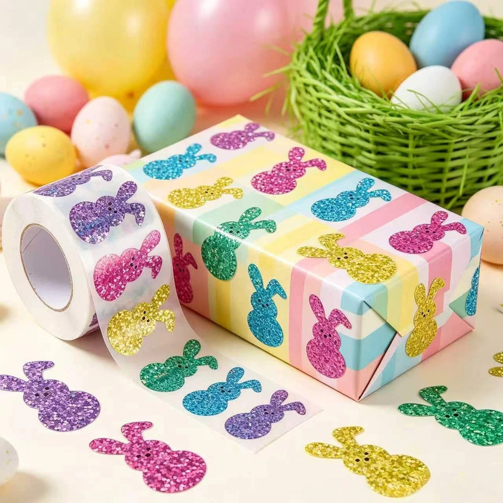 Glitter Bunny Stickers Roll – Sparkle Rabbit Craft Stickers Craft Sticker Roll Axl