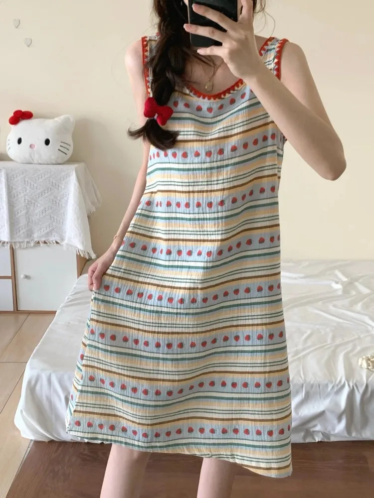 Women's Strawberry Print Pajama Set – Vest & Shorts Loungewear Women's Pajama Set Axl