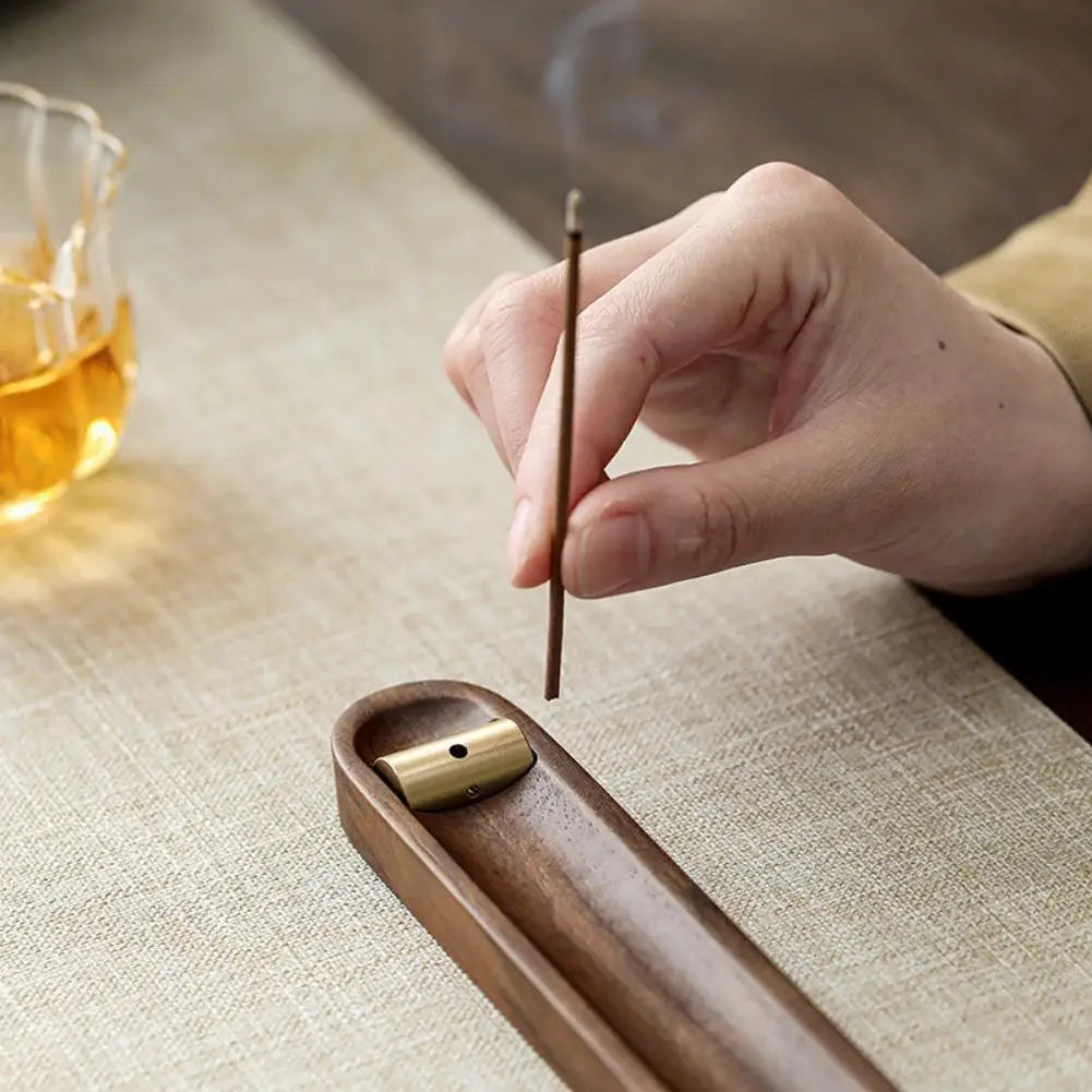 Walnut Wood Incense Stick Holder & Ash Tray – Brass Inlay Incense Stick Holder Axl